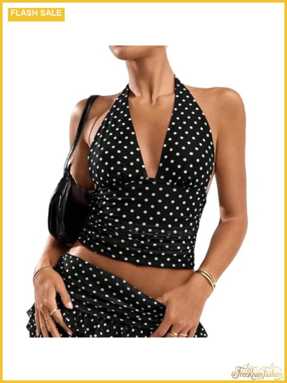 Y2k Polka Dot Mesh Halter Crop Top Sleeveless Tie Up Ruched Tank Going Out